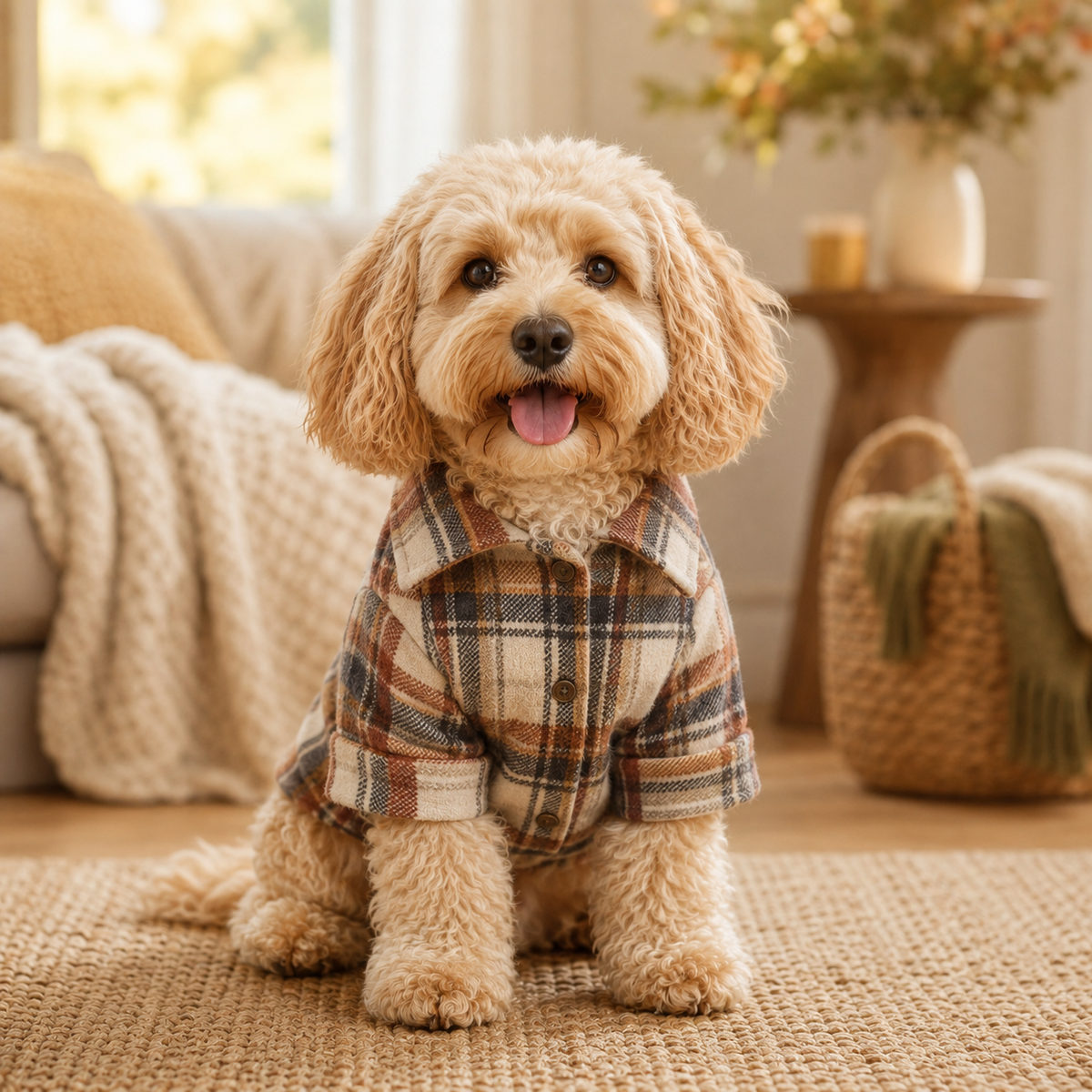 NAXPELORA™ Atelier Plaid Dog Shirt Jacket – Soft Pet Flannel Overshirt, Stylish Puppy Clothes