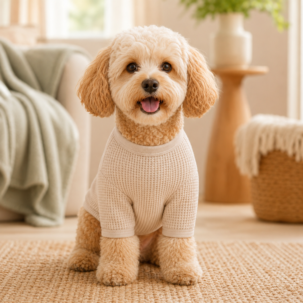 NAXPELORA™ Weekend Waffle Knit Dog Shirt – Lightweight Pet Pullover, Soft Puppy Long Sleeve Top