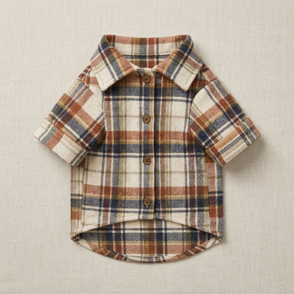 NAXPELORA™ Atelier Plaid Dog Shirt Jacket – Soft Pet Flannel Overshirt, Stylish Puppy Clothes