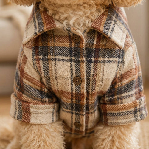 NAXPELORA™ Atelier Plaid Dog Shirt Jacket – Soft Pet Flannel Overshirt, Stylish Puppy Clothes