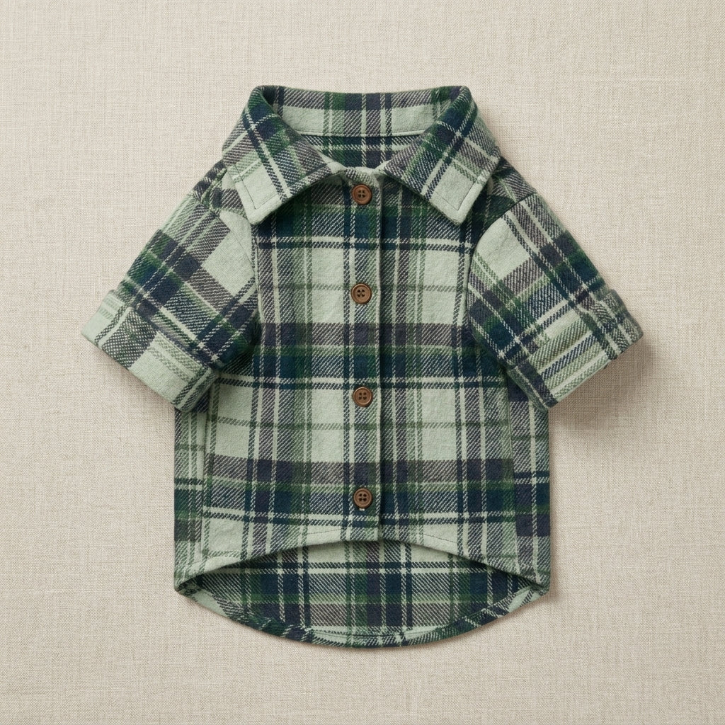 NAXPELORA™ Atelier Plaid Dog Shirt Jacket – Soft Pet Flannel Overshirt, Stylish Puppy Clothes