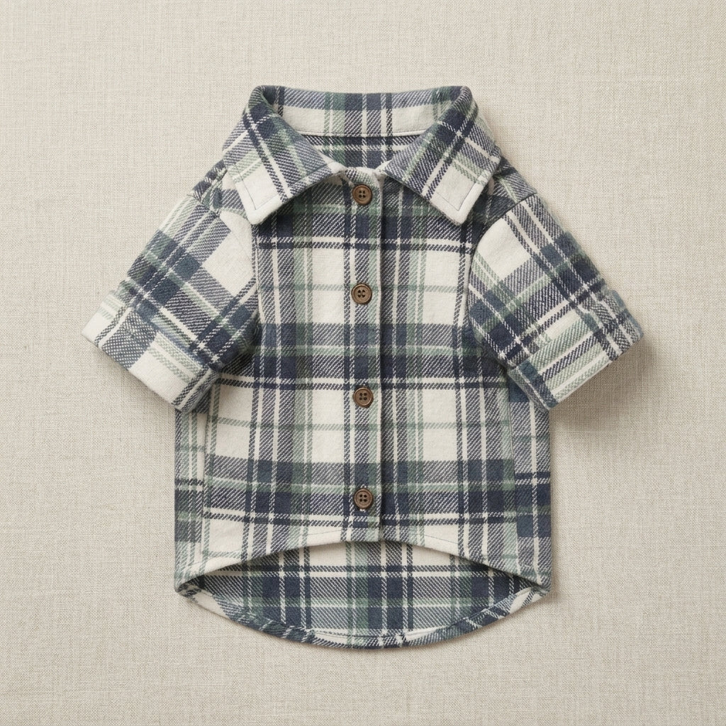 NAXPELORA™ Atelier Plaid Dog Shirt Jacket – Soft Pet Flannel Overshirt, Stylish Puppy Clothes